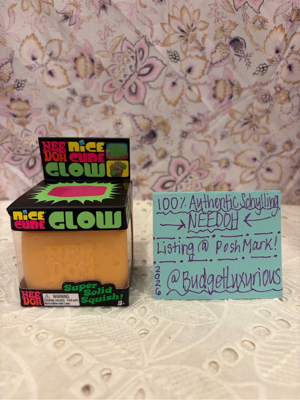 Schylling NeeDoh - Nice Cube Glow - Super Solid Squish Toy - Orange - NIB